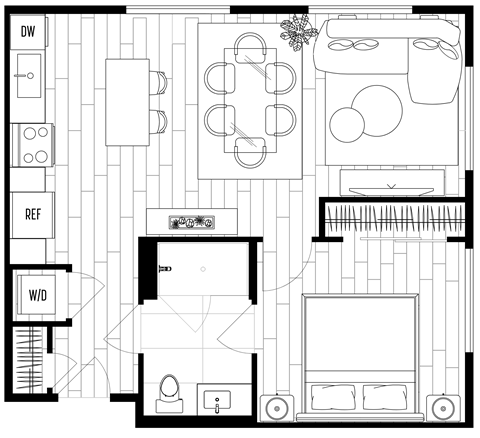 A black and white floor plan of a house with labeled rooms.